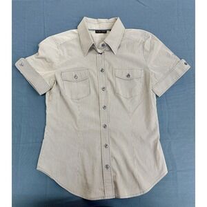 New York Company Womens Stretch Striped Button Down Shirt Size M